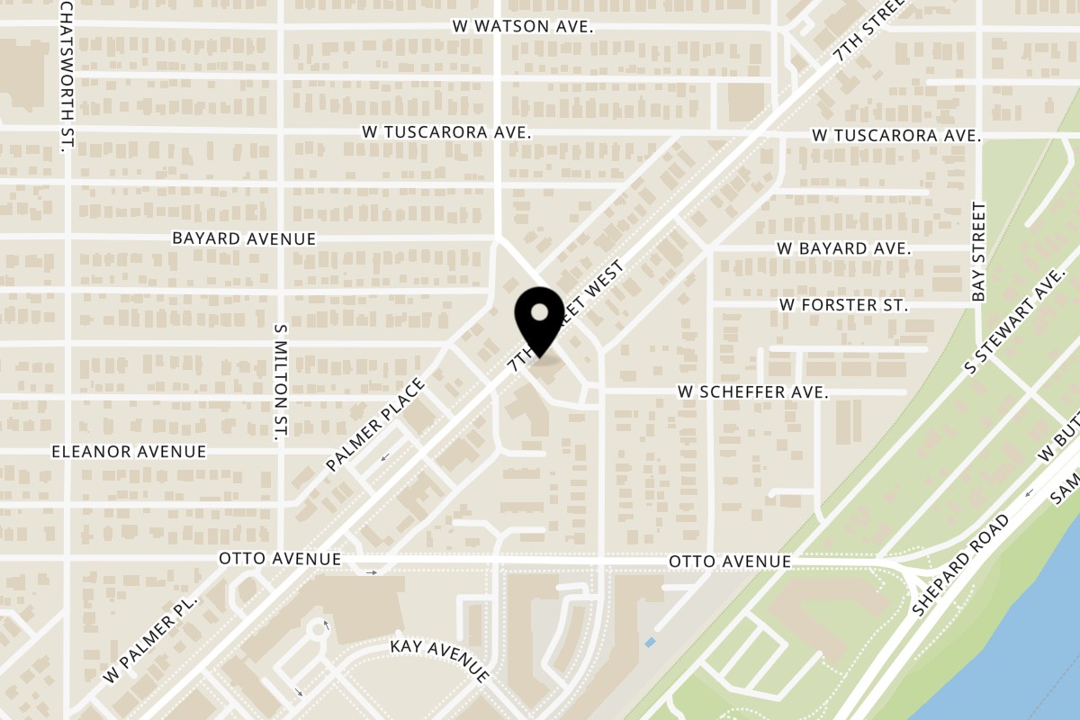 Map showing the location of Pizza Maya on 1324 7th St W Suite 500 in St Paul